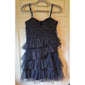 NWT City Studio Juniors Formal Dress Medium Polka Dot Tiered Ruffle Mesh Sz M